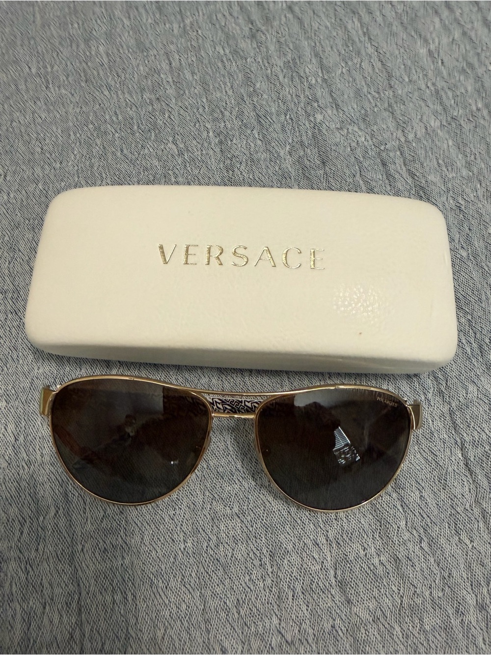 Versace Gold Frame Dark Brown Lens Aviator Sunglasses